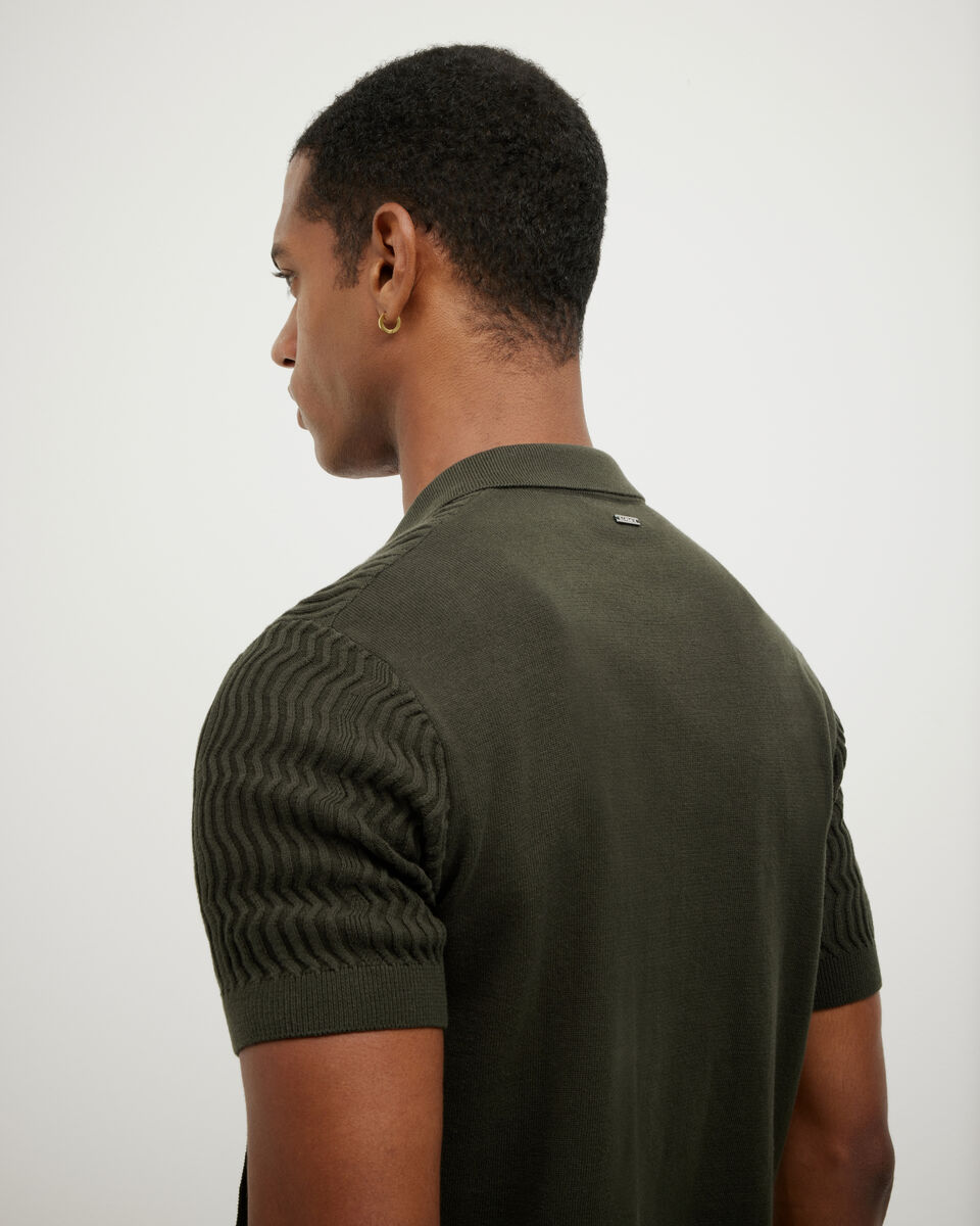 Wave Knit Button Down Short Sleeve Shirt, Khaki, hi-res